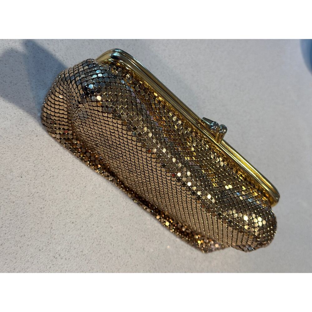 Vintage Whiting & Davis Gold Mesh Evening Clutch Purse Rhinestone Cocktail Party - Picture 2 of 11